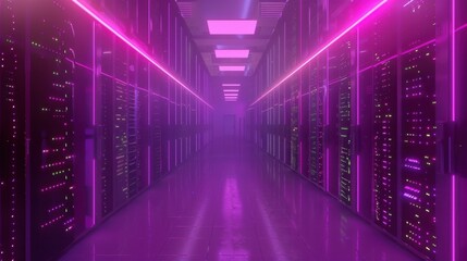 Obraz premium Futuristic Data Center with Neon Lights and Servers