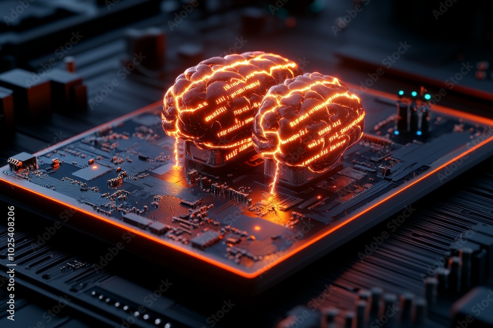 Leinwandbilder Hackerâ€™s tools are advanced neural interfaces, allowing direct brain-to-network interaction, with glowing lines of code flowing directly from their mind into the digital space