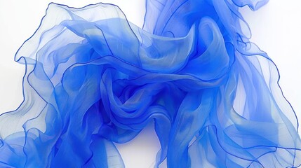Abstract Blue Sheer Fabric Draped on White Background
