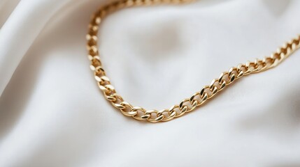 Fototapeta premium Elegant Gold Chain on Soft Fabric Background