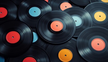 Seamless background featuring a variety of retro vinyl records, celebrating the nostalgia of classic albums and the history of analog music