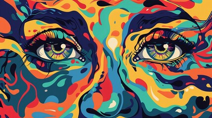 Obraz premium Groovy Human Eye Doodles – Vivid Dreamscape Pop Art Wallpaper
