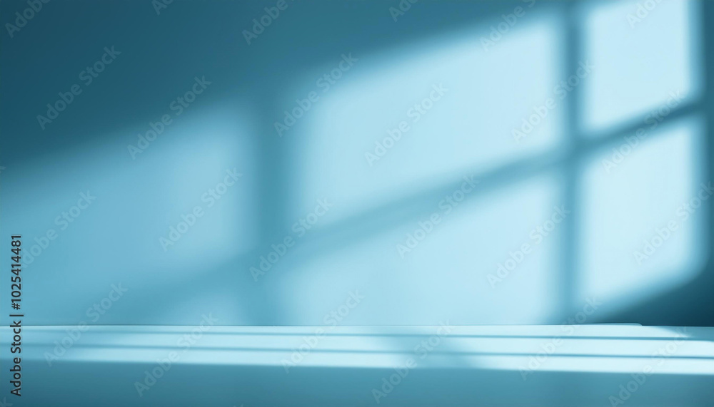 Poster abstract blue studio background for product presentation. empty room with shadows of window. 3d room
