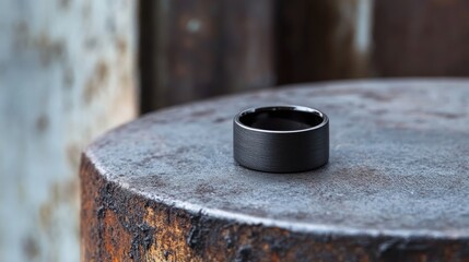 Modern Black Ring on Industrial Surface