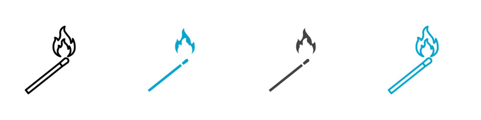 lit up match icon Sign set in black and white