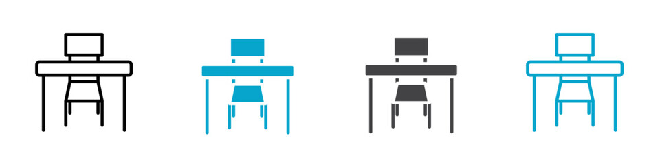 desk icon Sign set in black and white