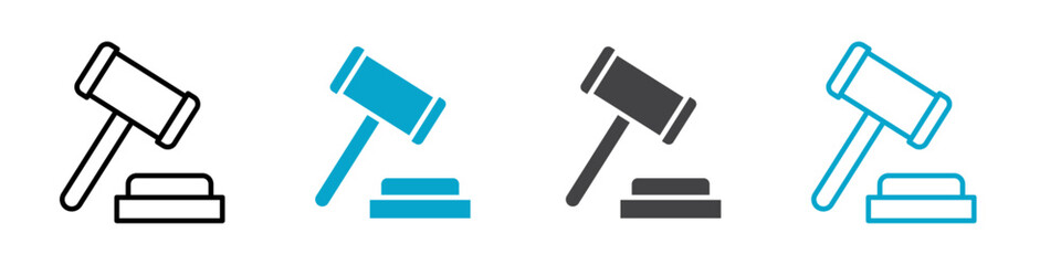 judge hammer icon Sign set in black and white
