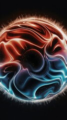 Obraz premium Dynamic fluid gradient techno sphere. Mesmerizing 3D effect sphere pulsating with vibrant colors, blending light and shadows for captivating and futuristic visual spectacle