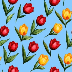 Obraz premium Soft Watercolor Tulips in Minimalist Style Seamless Pattern