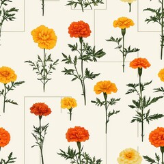 Soft Watercolor Marigolds in Gentle Orange and Yellow Seamless Pattern
