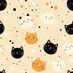 Obraz premium Cute Playful Cat Seamless Pattern Design