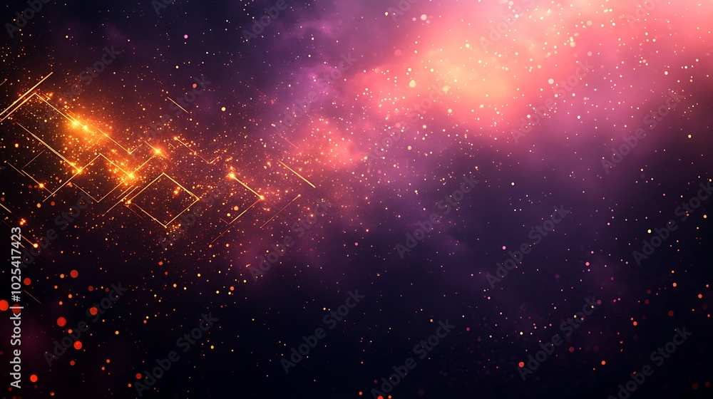 Wall mural abstract cosmic background with golden lines and pink nebula.