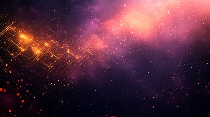 Naklejka premium Abstract cosmic background with golden lines and pink nebula.