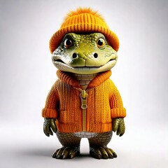 Adorable Crocodile in Cozy Orange Sweater and Hat