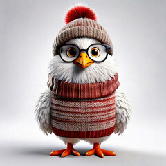Adorable Rooster in Glasses and Cozy Winter Sweater