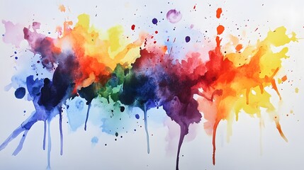 Abstract Watercolor Paint Splashes in Rainbow Colors