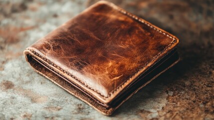 Classic Brown Leather Wallet on Rustic Surface