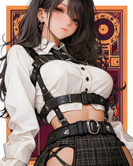 Anime Girl in White Shirt and Black Leather Straps