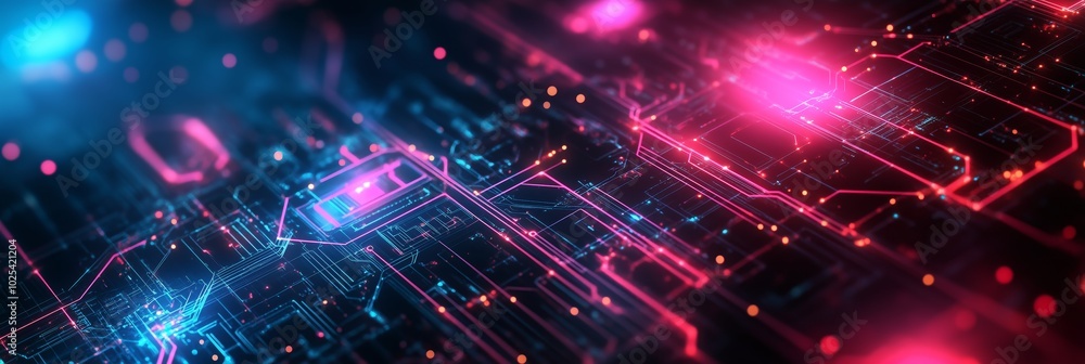 Aufkleber abstract technology background with glowing geometric shapes and circuit lines
