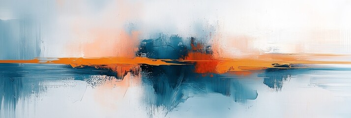 Fototapeta premium Abstract painting, large canvas paintings, modern art style, light blue and orange abstract color blocks, golden lines