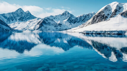 Fototapeta premium Tranquil mountain scene mirrored in crystal clear lake, stunning reflection