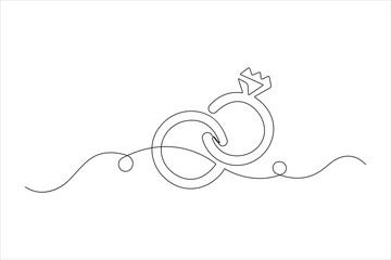 Continuous one line art drawing of wedding ring and ring box design. Minimalist vector illustration

