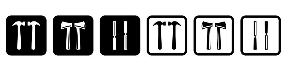 vector logo icon of carpentry tools, hammer icon, axe icon, chisel icon, editable carpentry tools icon, web
