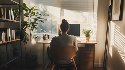 Seated Twist at a Desk in a Peaceful Workspace, Emphasizing Comfort, Simplicity, and Relaxation within an Organized Environment.