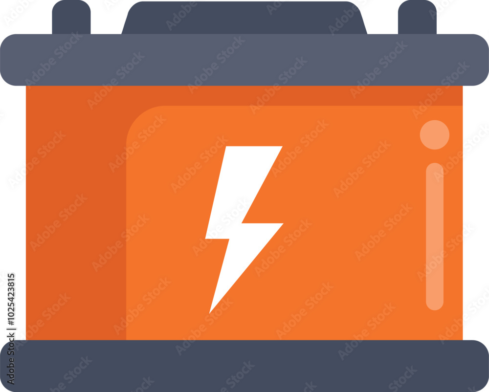 Wall mural orange car battery with a lightning bolt symbol, representing stored electrical energy