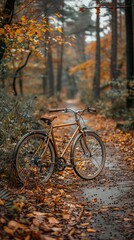 Fototapeta premium Autumn Bike Ride Through a Golden Forest