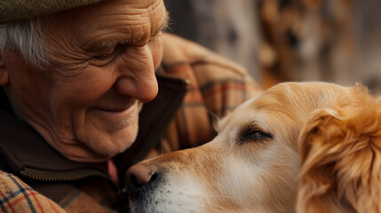 Elderly Man's Affectionate Gaze Towards Golden Retriever