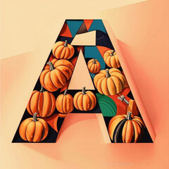 Pumpkin font. Letter A. 3d render illustration.