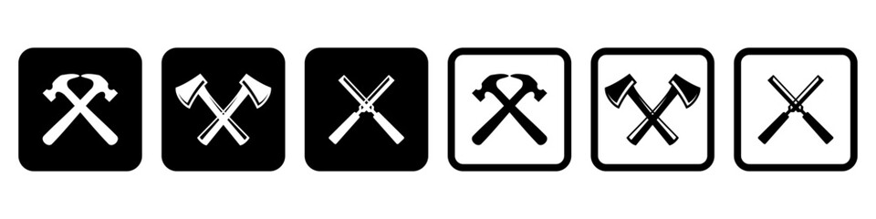 carpentry tools, hammer icon, axe icon, chisel icon, editable carpentry tools icon, web