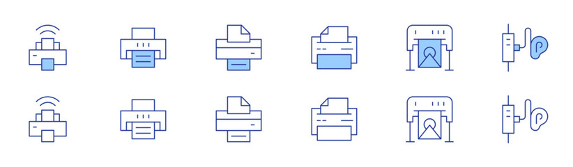 Printer icon set in two styles, Duotone and Thin Line style. Editable stroke. print template, print invitation, print from phone, print margins, print software, print diagram