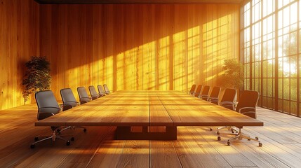 Modern conference room with wooden decor.