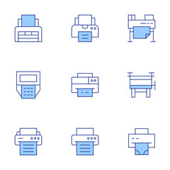 Printer icons set. Line Duotone style, editable stroke. printingmachine, printing, print, printer