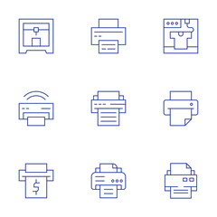 Printer icons set. Thin Line style, editable stroke. best printers 2024, how to connect printer to wifi, 3d printer icon, printer driver download