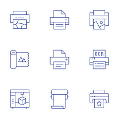 Printer icons set. Thin Line style, editable stroke. print, paperroll, printing, printer
