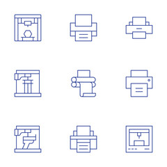 Printer icons set. Thin Line style, editable stroke. print, offset, printer