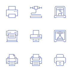 Printer icons set. Thin Line style, editable stroke. printer calibration, color printer icon, mobile printer app