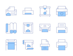 Printer icons. Line Duotone style, editable stroke. cloud, paperroll, largeformat, printer