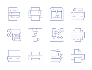 Printer icons. Thin Line style, editable stroke. photocopier, printing, scanner, printer