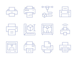 Printer icons. Thin Line style, editable stroke. print preview, print alignment, print security, print calibration