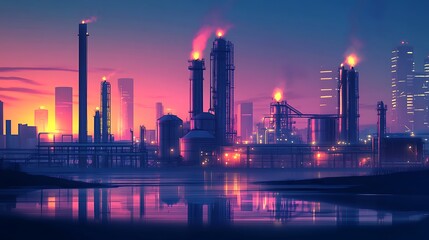 Fototapeta premium Industrial Sunset Over the Water