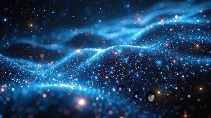 Fototapeta premium Ethereal Blue Cosmic Waves with Sparkling Stars