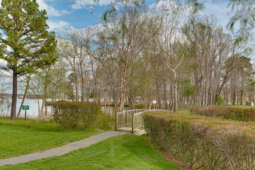 Scenic Landscape With Bridge Overlooking Tranquil Waters