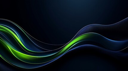 Obraz premium Abstract green and blue waves on a dark background.