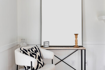 Minimalist Corner With White Chair And Blank Canvas Art