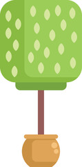 Minimalist illustration featuring a stylized tree with a square shaped crown, planted in a simple clay pot, evoking themes of nature and home decor