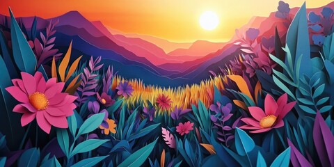 Sunlight filtering through a vibrant field, Sunlight shining through a colorful meadow